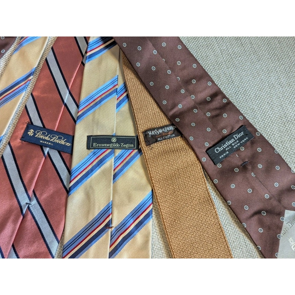 Luxury Brand Tie Lot 4 Neckties - YSL, Dior, Zegna And Brooks Brothers